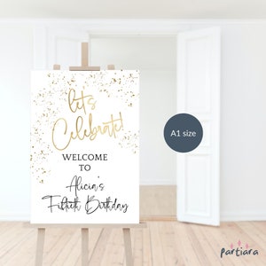 Birthday Welcome Sign Template, Graduation Party Welcome Poster Printable, Ladies All White Gold Events Decor Editable Digital Download P493