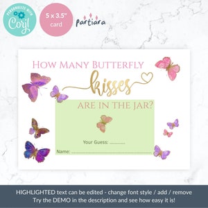 How Many Kisses Baby Shower Game Cards - Floral Butterfly Guessing Game With Standing Sign