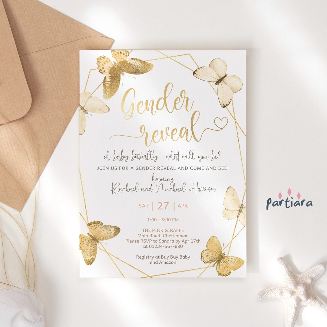 Butterfly Gender Reveal Invitation Printable Gender Neutral Etsy