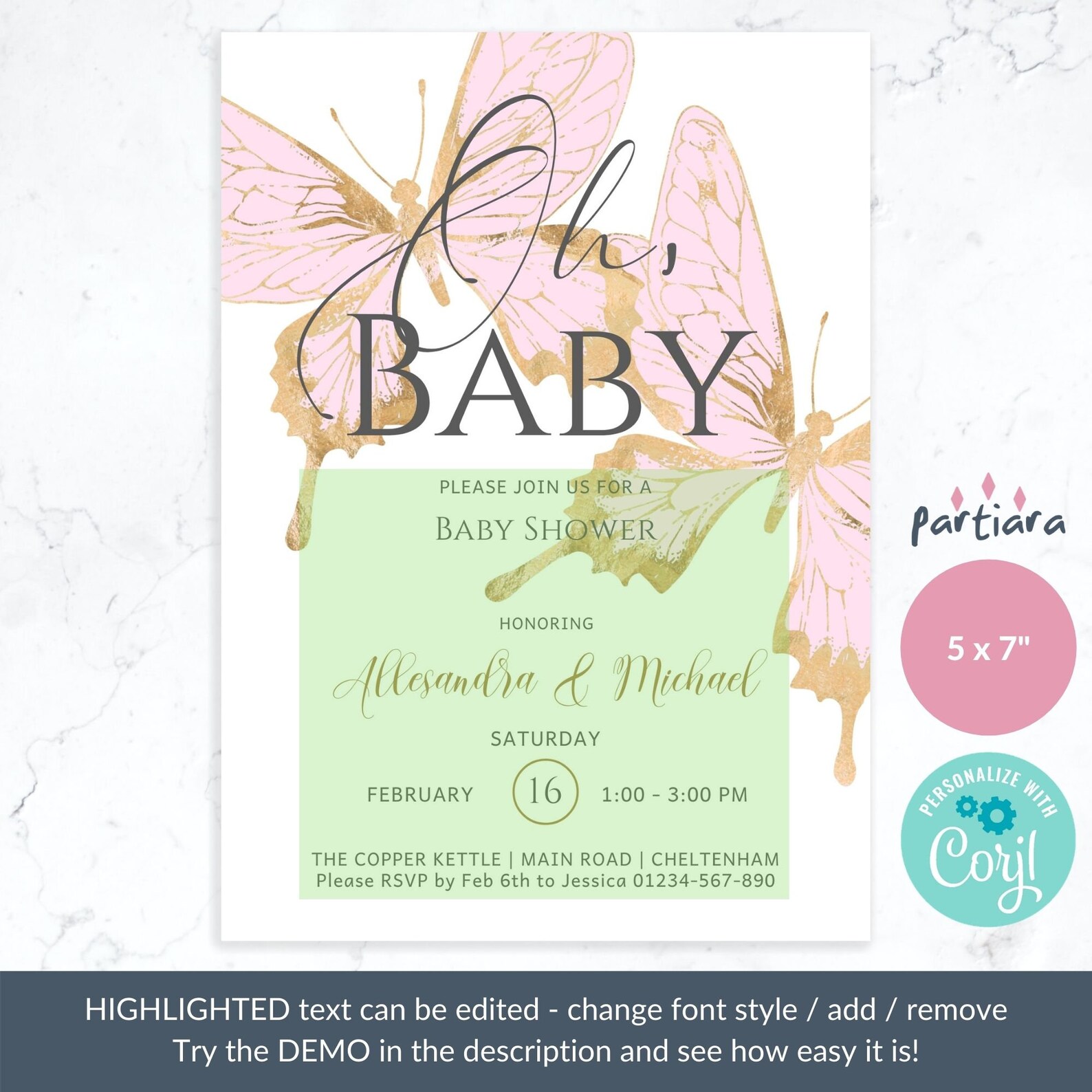 Pink Butterfly Baby Shower Invitation Printable Girl Pastel Etsy 日本