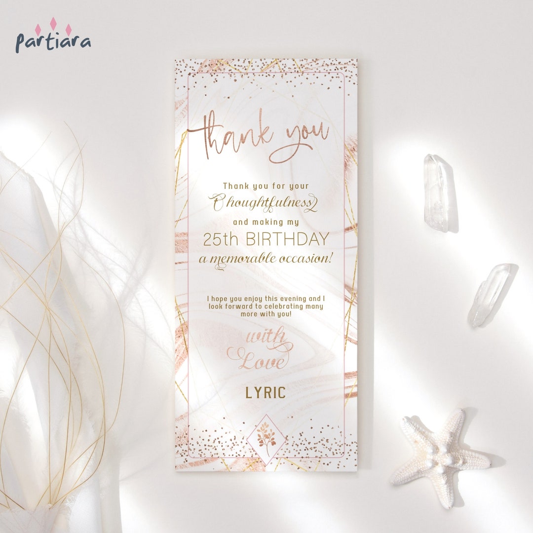 Thank You Card Rose Gold Birthday Party Table Plate Welcome and ...