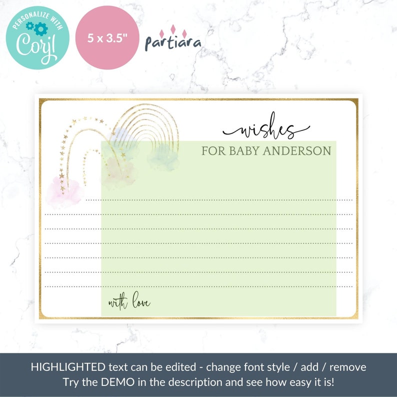 Rainbow Baby Shower Wishes and Advice Cards Printable, Pastel Blue Pink
