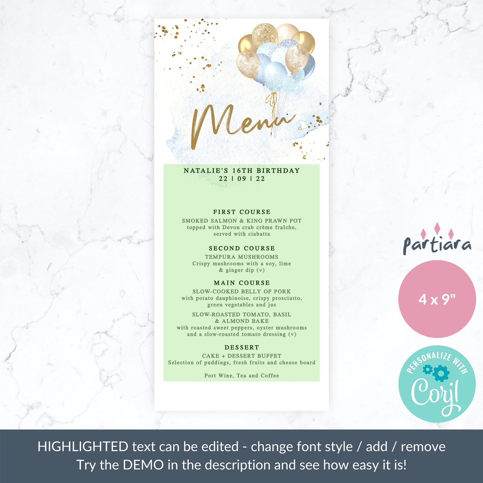 Boy Baby Shower Menu Blue Gold Balloons 1st Birthday Party Etsy