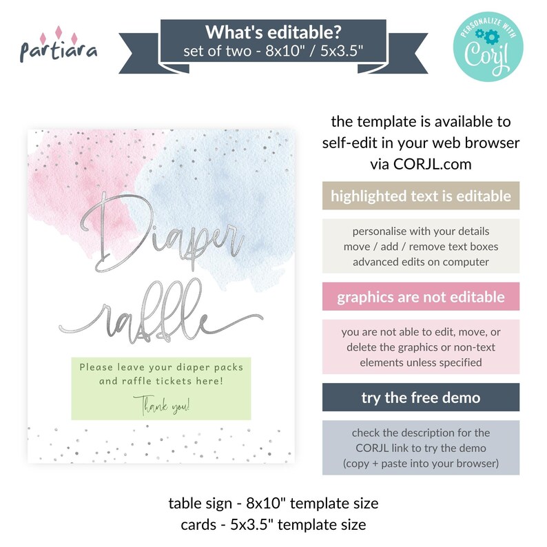 Baby Shower Games Diaper Raffle Table Sign and Raffle Ticket Cards