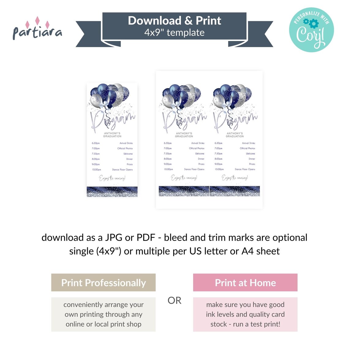 Blue Graduation Program Card Template for Boys, College Graduates ...