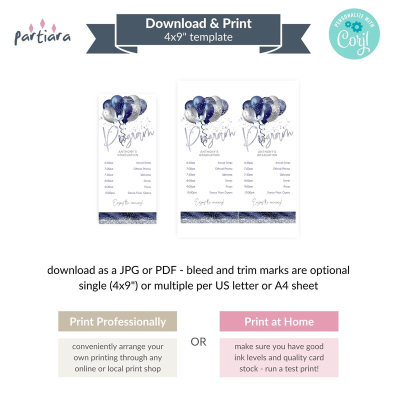 Blue Graduation Program Card Template for Boys, College Graduates ...