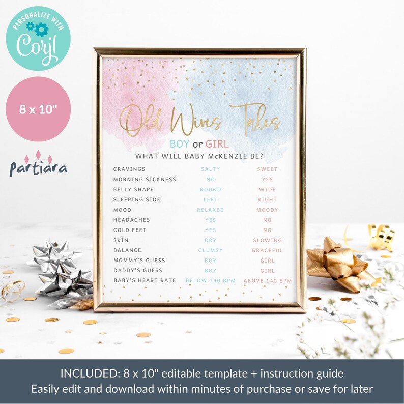 Gender Reveal Party Game Old Wives Tales DIY Printable Sign Editable Questions Boy Girl Baby Shower Activity Guessing Games Decor Poster P16 image 7