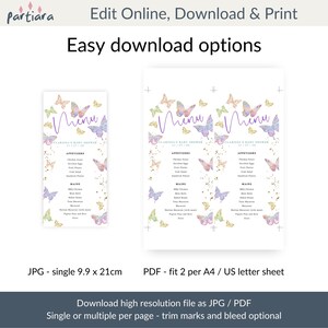 EDITABLE Butterflies Menu Card Template Printable Baby Shower Table ...