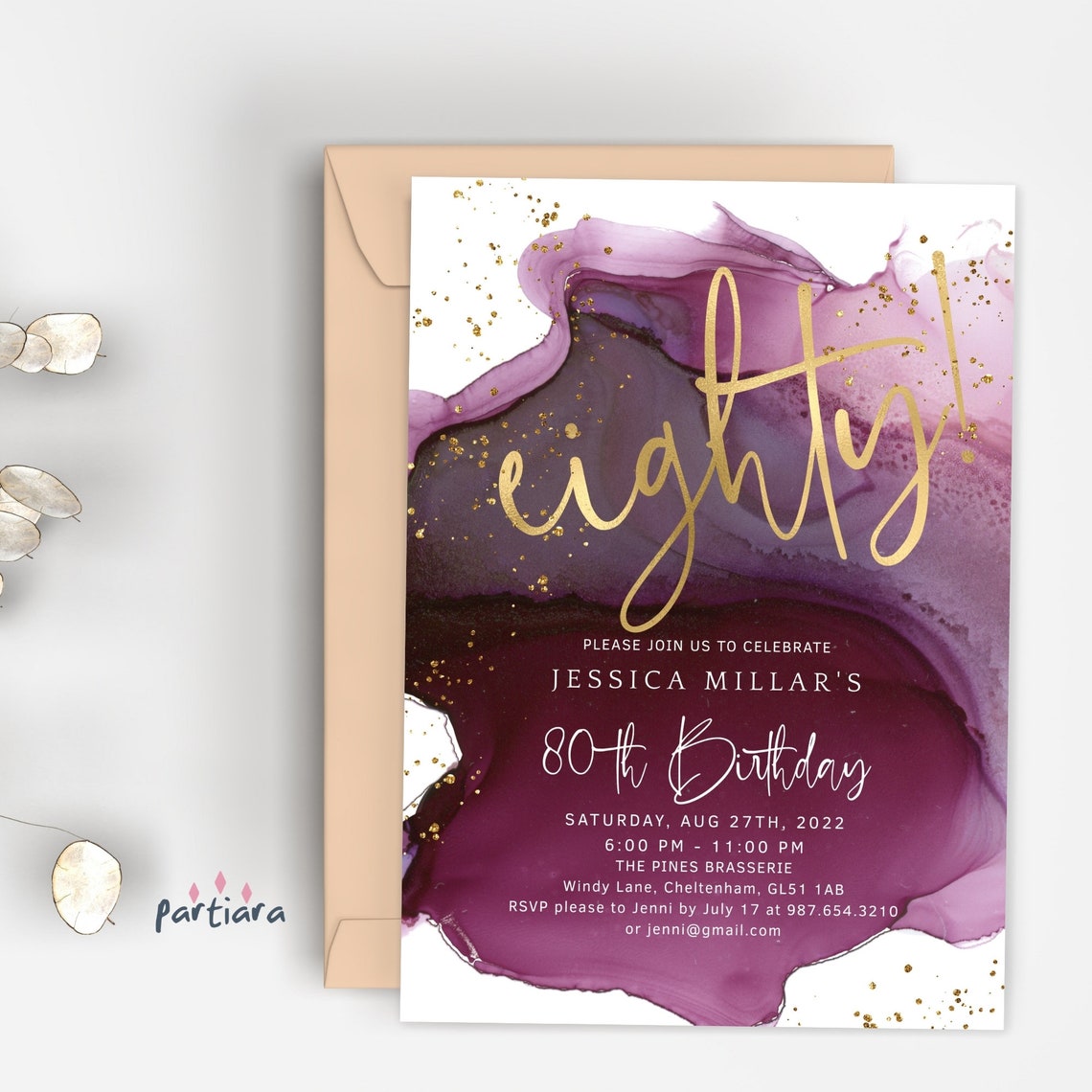 80th Birthday Invitation Digital Download Editable Template | Etsy