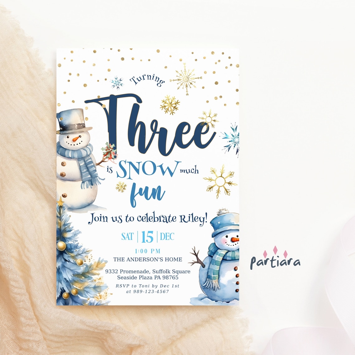 Snowman Invitation 3rd Birthday Party Printable Invites for Boys ...