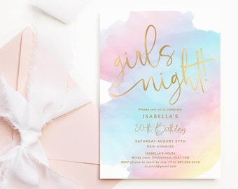 Girls Night Invitation Editable Template: Ladies Night Out Invite Printable, Pastel Rainbow P179