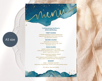 Teal Gold Menu Card Template, Ladies Surprise Dinner Party Table Menus Printable, Elegant Modern Retirement Menus Digital Download P231