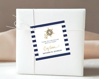 Blue Gold Nautical Favor Gift Thank You Tag Printable Boy Baby Shower 1st Birthday Party Label Editable Digital Download Template P104
