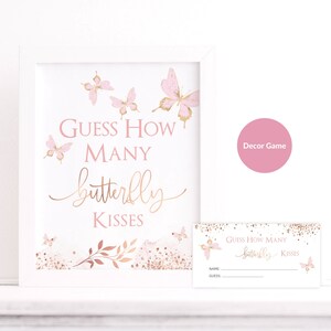 Butterfly Baby Shower Game, Guess How Many Kisses, Girls Party Activity Candy Guessing Games Sign Printable, Pastel Pink Decor Editable P293