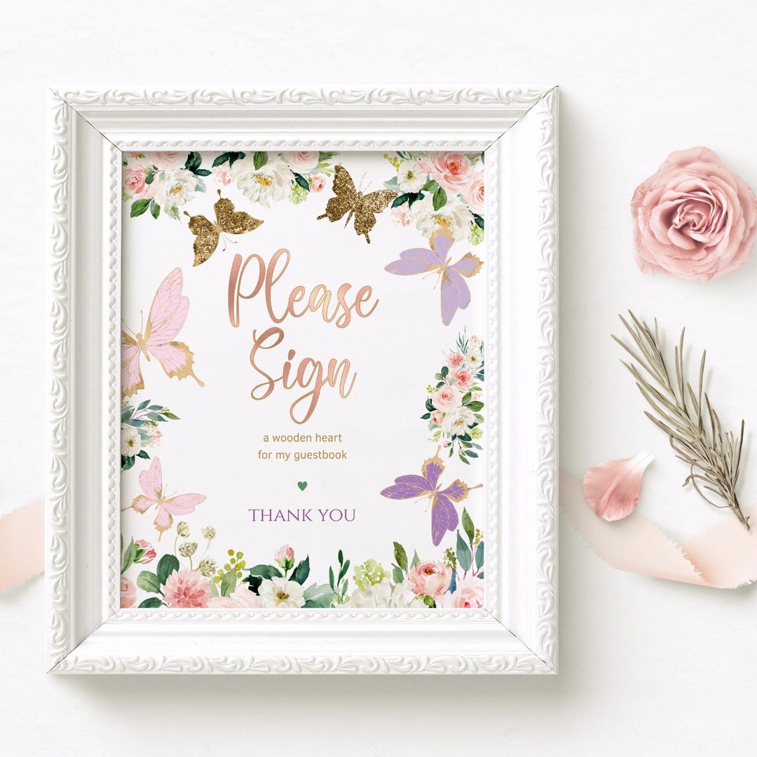 Sign This Memory Book Sign Butterfly Guestbook Sign, Please Sign My Memory Book Printable, Girls ...