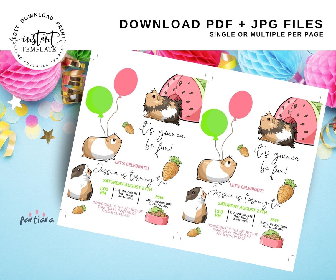 Guinea Pig Party Invitation Guinea Pig Birthday Party Invite | Etsy