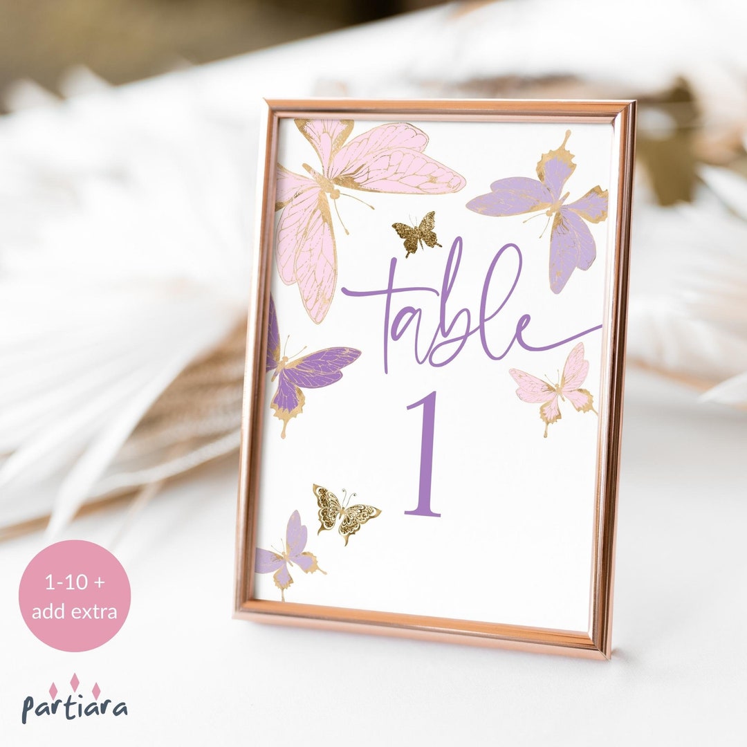 Butterfly Party Table Numbers Printable Teen Girls Birthday Dinner ...