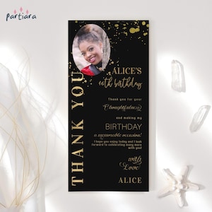 Black Gold Thank You Card Birthday Table Plate Decor Printable Editable Digital Download Photo Template for Men or Ladies Events P620