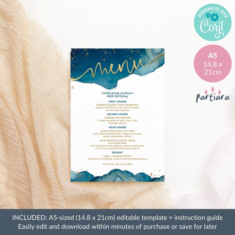 Retirement Menu. Example Teal Gold Menu Card Template, Ladies Surprise Dinner Party Table Menus ...