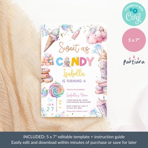 Candy Birthday Invitation, Sweet as Candy Party Invite Template, Girls ...