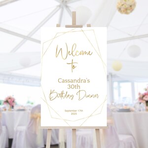 Dinner Welcome Sign Birthday Party Printable, Ladies Welcome Poster Retirement Events All White Gold Decor, Editable 24x36 Template P86