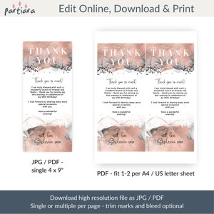 Ladies Rose Gold Birthday Thank You Card Menu Style Table Plate Cards ...