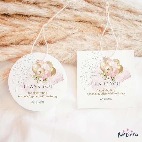 Baby Girl Christening Favor Gift Tag Printable Baptism Party Etsy