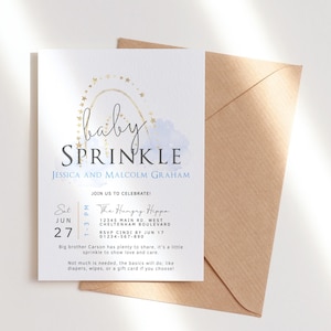 Boy Rainbow Baby Sprinkle Invitation Printable Pastel Blue and Gold Party Invite Editable Digital Download Template P136