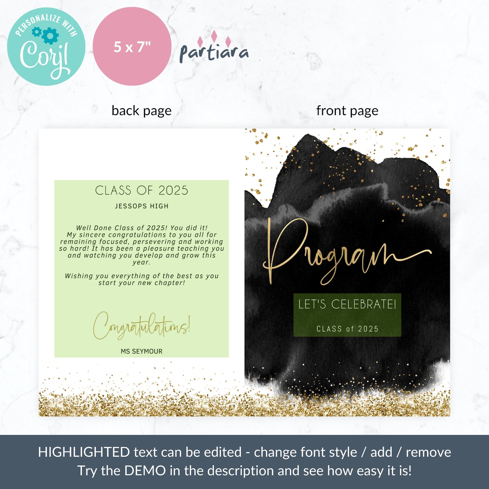Graduation Program Template, Black and Gold College High School or ...