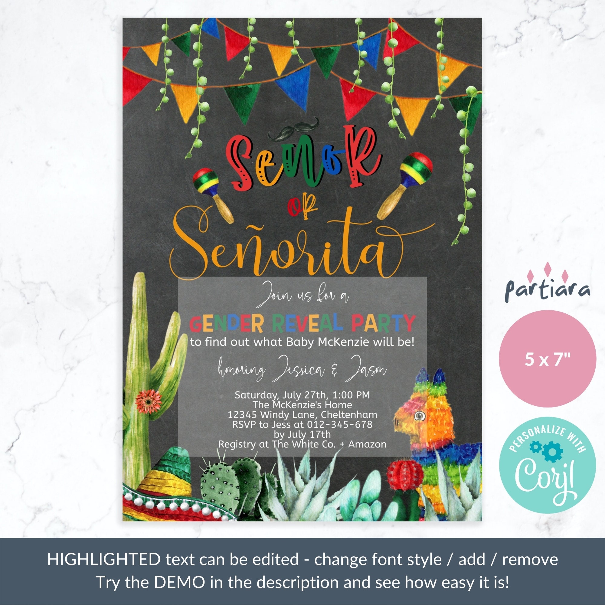 Mexican Gender Reveal Invitation Printable Senor Senorita Boy Etsy
