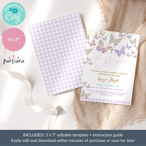 Portuguese Baptism Invite Girl Butterfly 1st Birthday Joint Baptism Party Invitation Pastel Rainbow Gold Decor Editable Digital Download P87 image 6