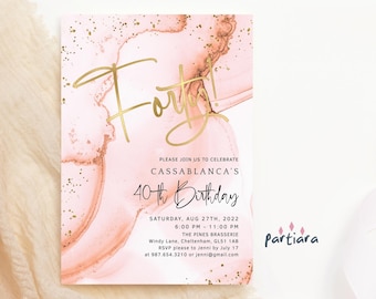 Blush 40th Birthday Invitation Pastel Pink Gold Fortieth Party Invites Ladies Surprise Brunch Printable Digital Download P132 P262