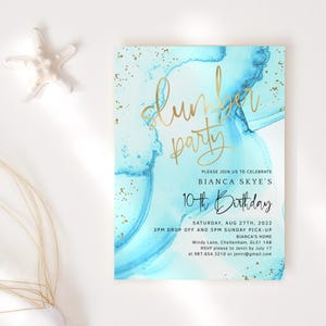 Sky Blue Slumber Party Invite Printable Teen Girls Birthday Sleepover Editable Digital Download Template P132 P296