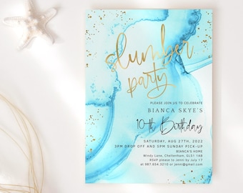 Sky Blue Slumber Party Invite Printable Teen Girls Birthday Sleepover Editable Digital Download Template P132 P296