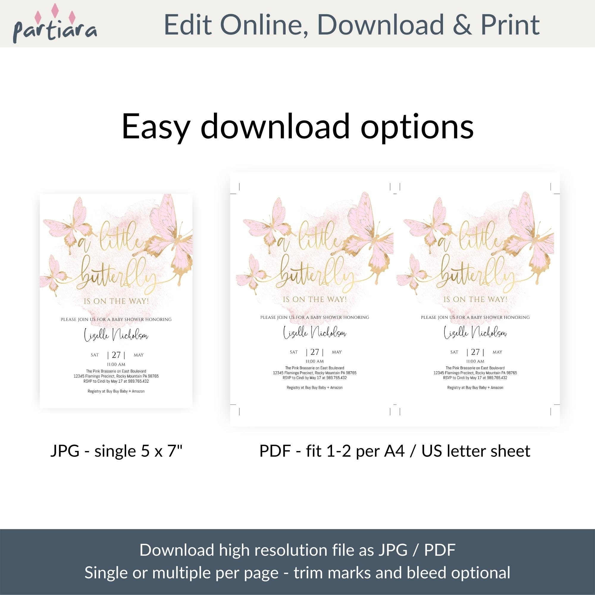 Little Butterfly Baby Shower Printable Invitation Girl's - Etsy
