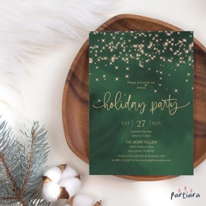 Christmas Invite Digital Download Corporate Holidays Party Invitation Annual Staff Dinner Dance Flyer Emerald Green Silver Printable P857
