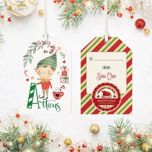 Jungen Weihnachtsmarke, personalisierte Elf Geschenkanhänger, Party Favor Etiketten druckbare, bearbeitbare digitale Download Vorlage P191