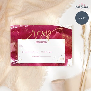 Edytowalny szablon karty RSVP na urodziny, Ruby Red Anniversary Dinner Party RSVP Invite Cards do wydrukowania, Ladies 40th 50th 60th Party P362