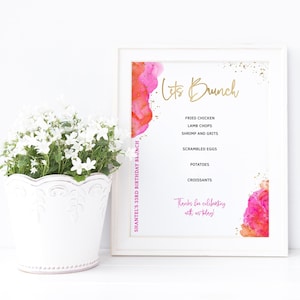 Brunch Party Menu Sign Template, Bridal Shower Brunch Table Poster Decoration Printable, Ladies Birthday Tropical Editable Download P200