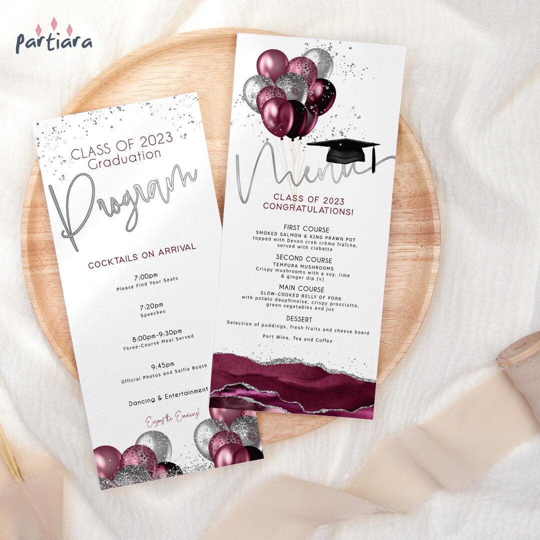 Burgundy Graduation Program Menu Template, Men or Ladies Dinner Events ...