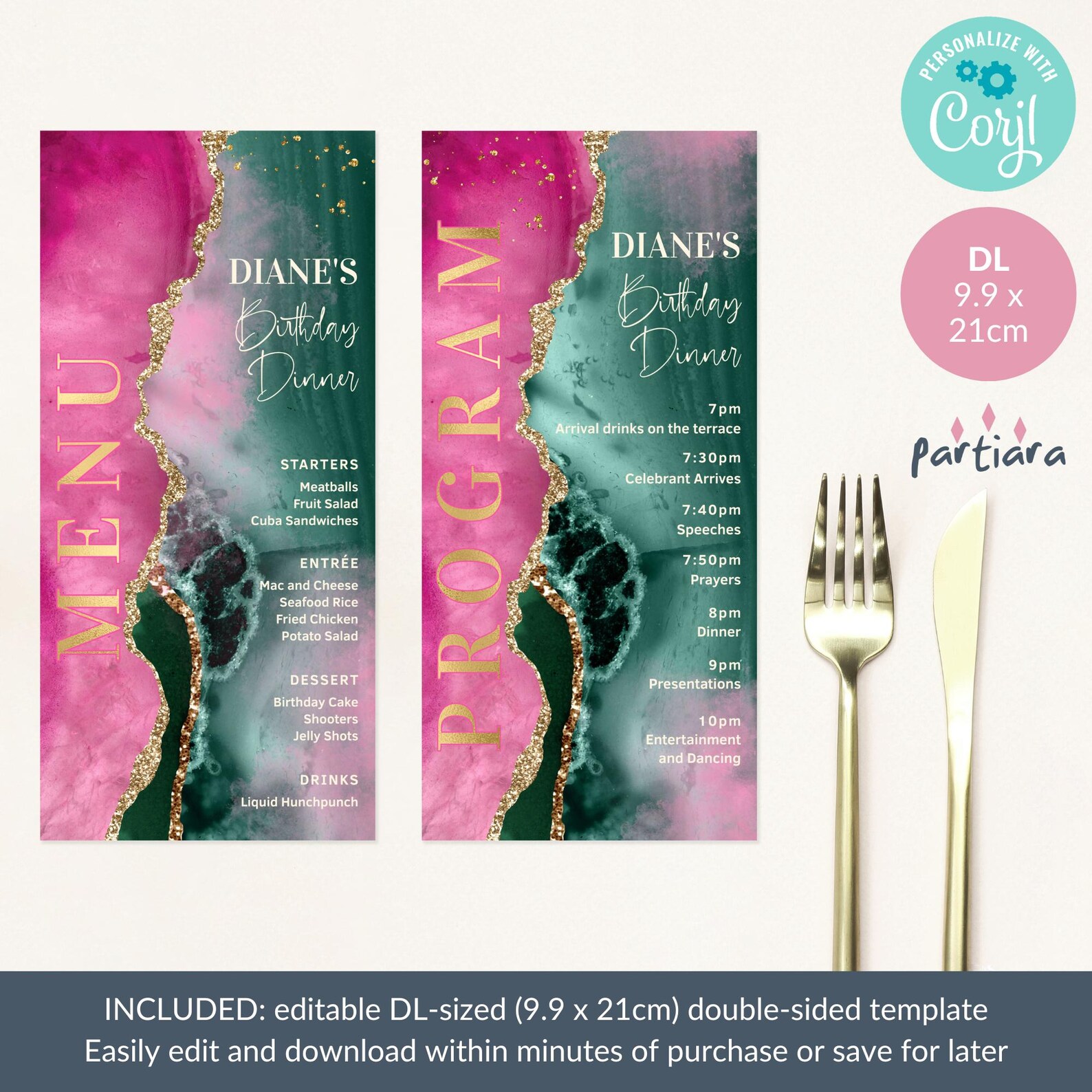 Ladies Birthday Program Template, Fuchsia Pink Menu Card Printable ...