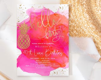 40th Hawaiian Invitation: Tropical Luau Birthday Printable Editable Template (Digital Download) P200