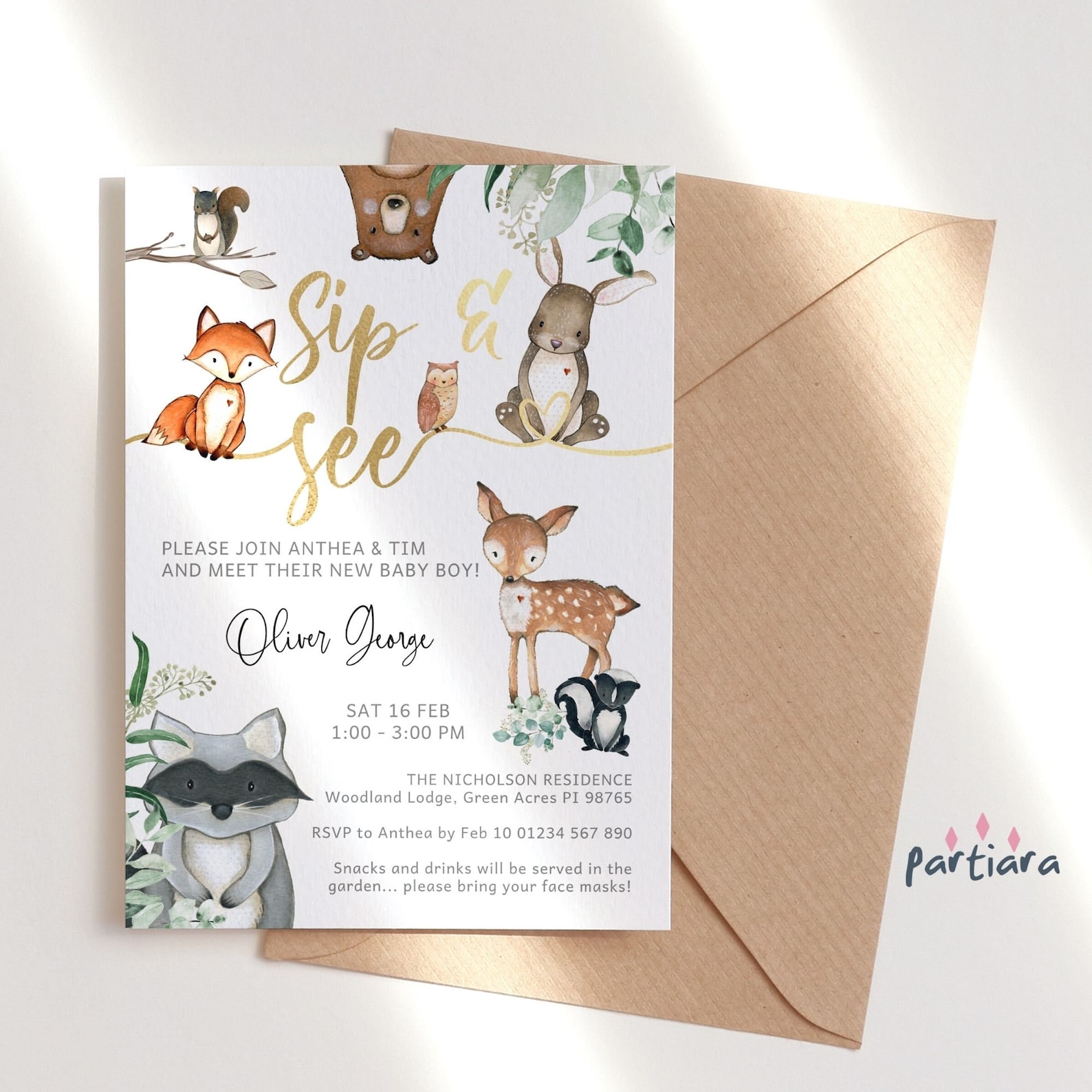 woodland sip and see invitation