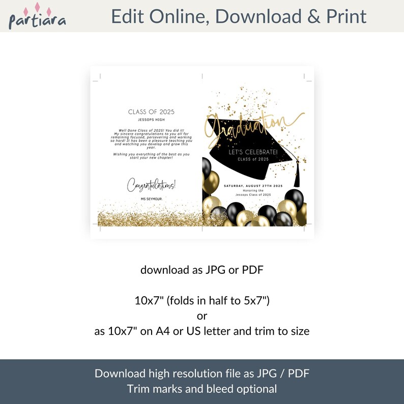 Graduation Program Self Editable Black and Gold College High School or University Grad Programs Printable Bi-Fold Booklet Template P251 image 8