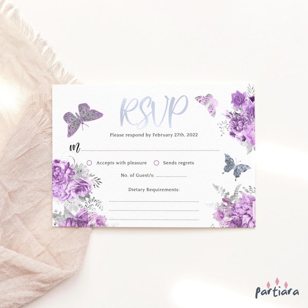 Butterfly Invitation Birthday Rsvp Envelope Etsy