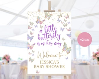DIY Butterfly Baby Shower Welcome Sign Butterflies Printable Welcome Poster Editable Template, Girl Baby Sprinkle Butterflies Decor P87