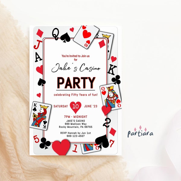 Casino Birthday Invitation Download Poker Cards Game Party Invite Editable Template for Men or Ladies Printable Corjl Card P445