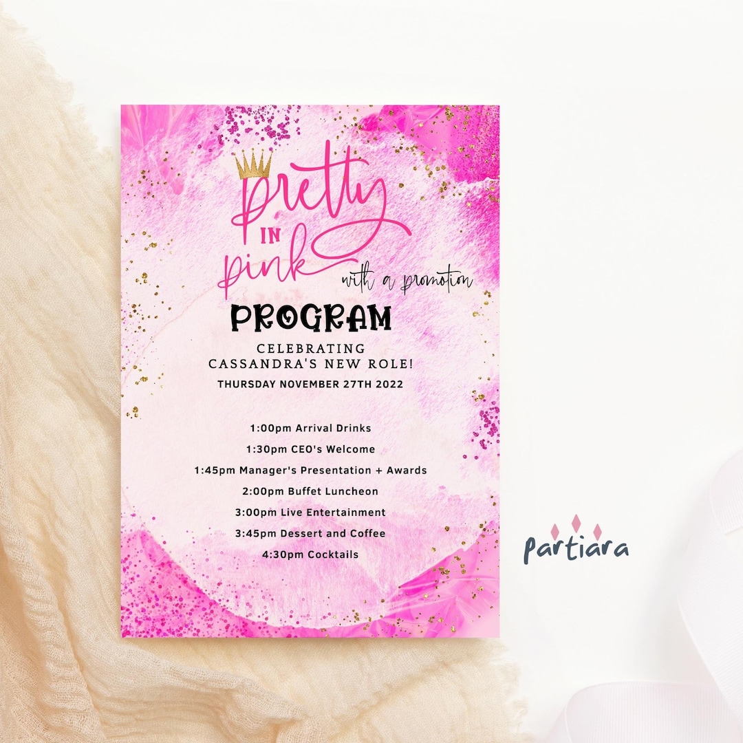 Pink Sweet 16 Program, Pretty in Pink Birthday Programs, Pink Gold Pink Sweet 16 Program, Pretty in Pink Birthday Programs, Pink Gold
