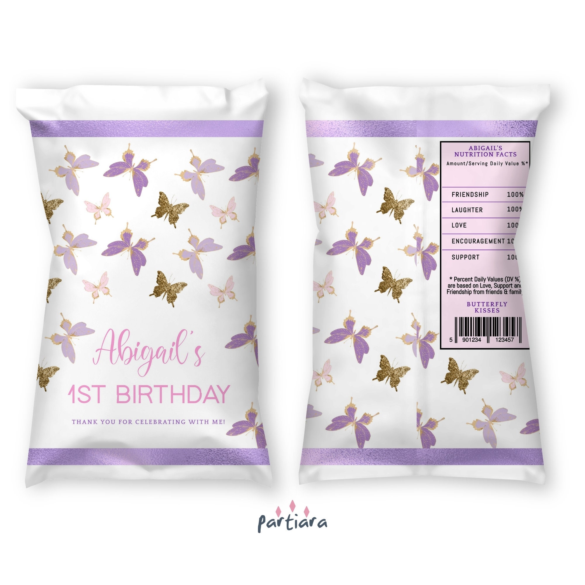 Butterfly Chip Bag DIY Printable Editable Template Girl 1st Etsy