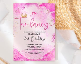 Invitación de cumpleaños número 2 "Tengo dos años" - Plantilla editable: Fiesta temática de princesas para niñas - Imprimible P523